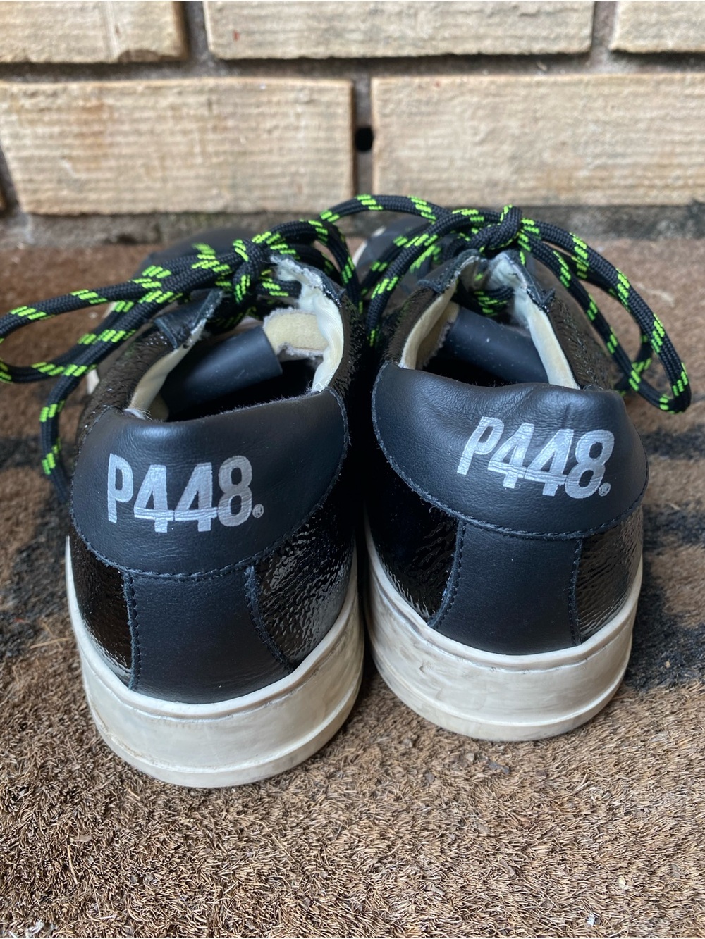 P448 Jack Low Top Sneakers Black / Neon Yellow Laces EU 40 - Like New! - Picture 5 of 11